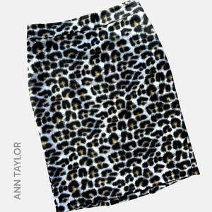 ANN TAYLOR NWOT COTTON SILK BLEND LEOPARD ANIMAL PRINT PENCIL SKIRT | PETITE 0